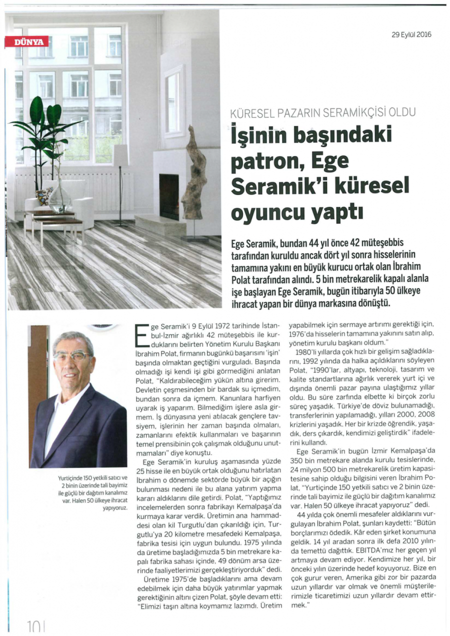 Dünya Gazetesi Seramik eki (29/09/2016)